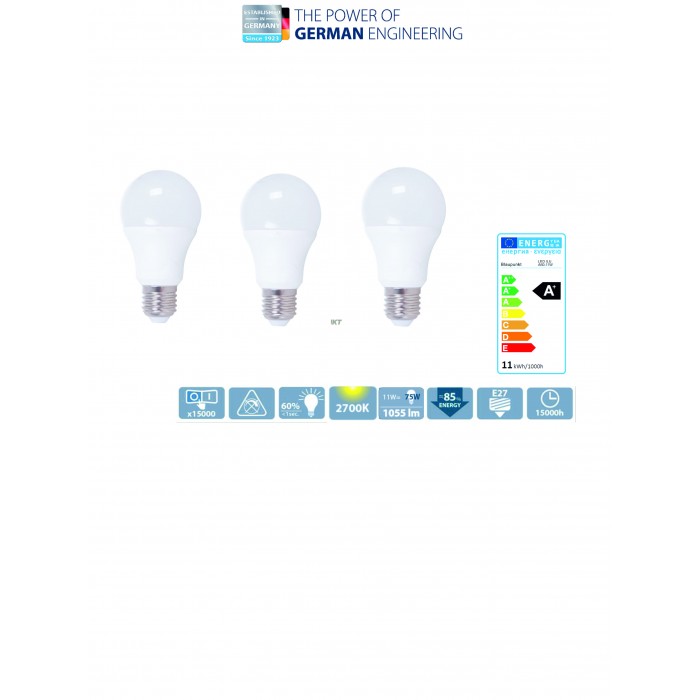 Bec LED Blaupunkt A60 E27 11W 2700K pachet 3 buc.